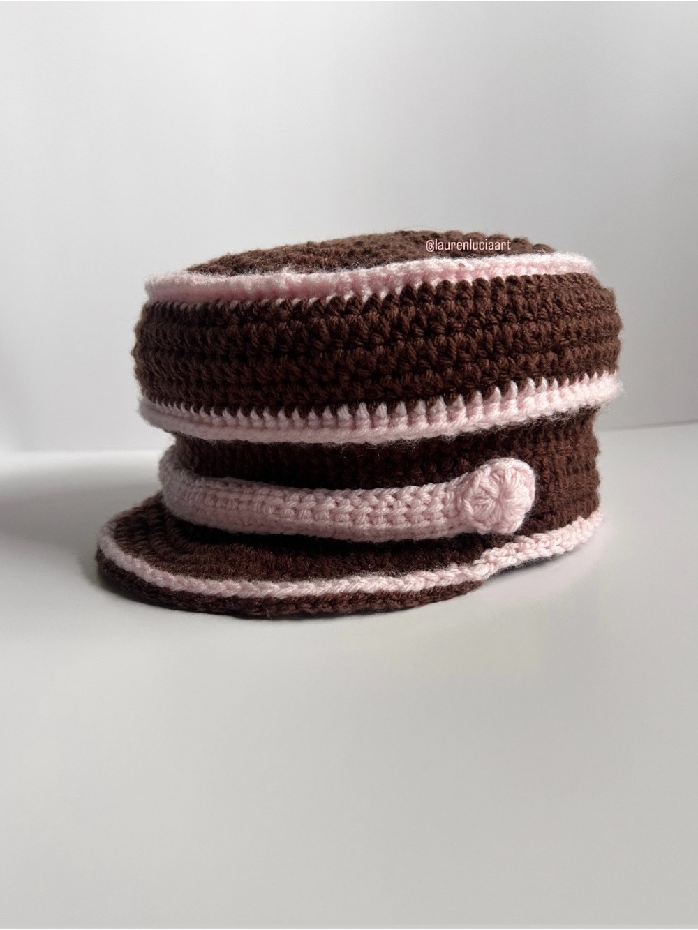 Handmade Brown & Pink Crochet Baker Boy Hat